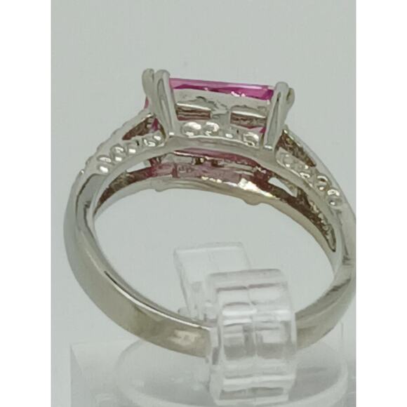 Vintage Gold GP Fancy Pink Radiant Cut Sim Diamond CZ Engagement Ring Size 10 - Picture 8 of 10